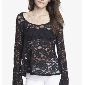 Express black lace bell sleeve blouse. Size medium.